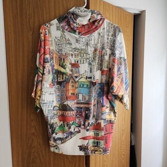 Inoah NWT Dolman  XS Village Pattern Cowl Neck Pullover - Picture 5 of 11